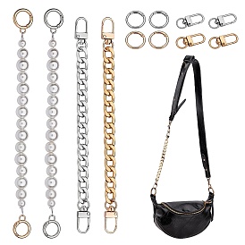 DIY Purse Making Kits, including 2Pcs Aluminum Curb Chains Purse Strap Extenders, 2Pcs Acrylic Imitation Pearl Beaded Purse Strap Extenders, 8Pcs Alloy Swivel Clasps & Spring Gate Ring