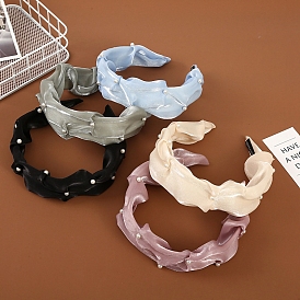 Pleated Cloth Hair Bands with Plastic Imitation Pearl Decor, Headwear Hair Accessories
