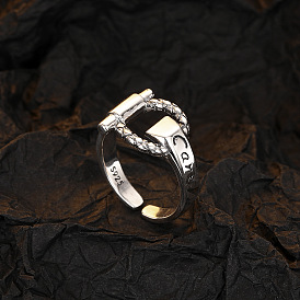 925 Silver Ring with Adjustable Buckle, Round Clasp and Hip-hop Style Personality
