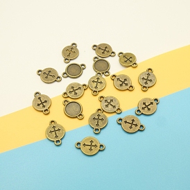 Tibetan Style Alloy Cabochon Connector Settings, Flat Round with Cross