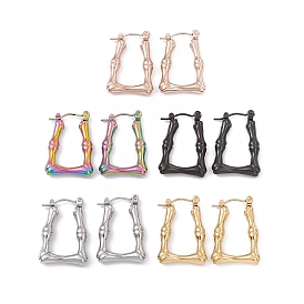 304 Stainless Steel Bamboo Trapezoid Hoop Earrings for Women