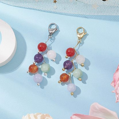 Круглые подвески из натурального аметиста, кварца, малайзийского нефрита, сердолика и белого нефрита, Подвески с застежками-когтями омара для украшения сумок