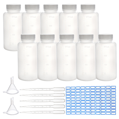 10Pcs Plastic Bottle, with Screw Cover & 4Pcs Funnel Hopper & 10Pcs Pipettes, Column
