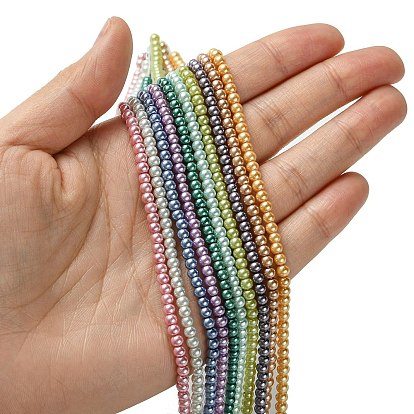 Eco-Friendly Dyed Glass Pearl Round Beads Strands, Grade A, Cotton Cord Threaded
