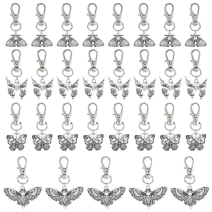 32шт 4 стили подвески из сплава украшения, с поворотными застежками сплава, бабочка с черепом