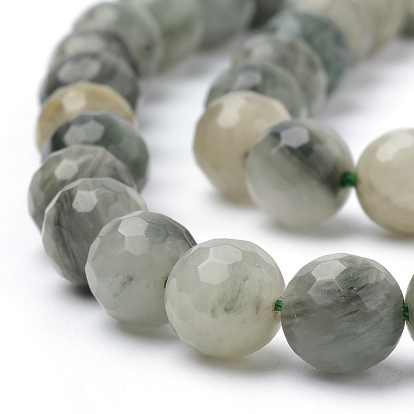 Natural Green Line Jasper Beads Strands, Faceted, Round