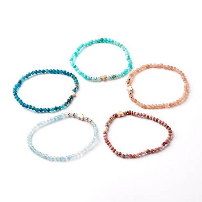 Faceted Natural Rhodochrosite Beaded Bracelets, Stone Bracelet with Heart Bead