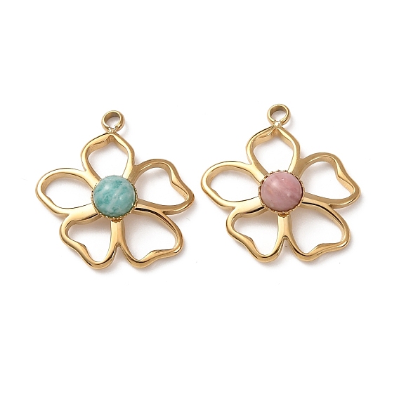 Природных драгоценных камней подвески, 304 Подвески в виде цветов из нержавеющей стали с оправой, золотые