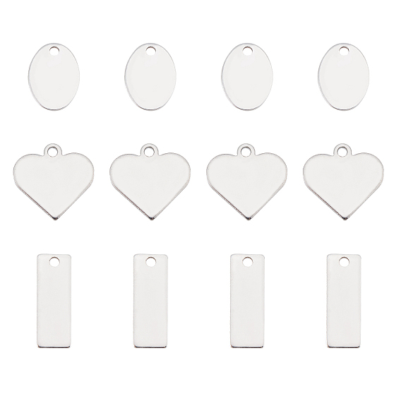30Pcs 3 Styles 304 Stainless Steel Stamping Blank Tag Pendants