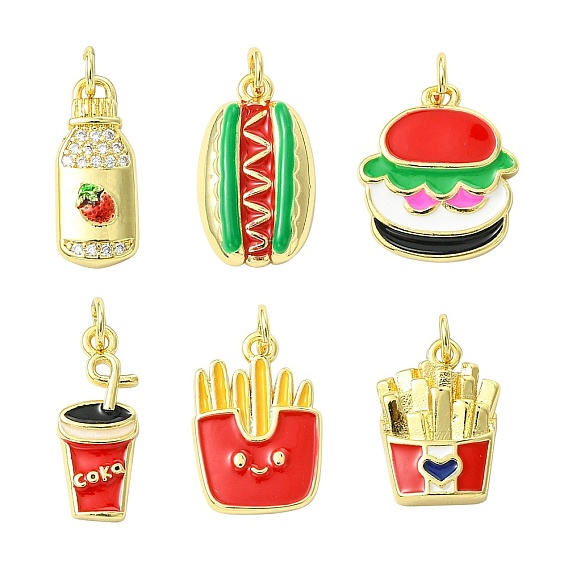 6 шт. 6 стили пищевые латунные подвески, с эмалью, без свинца и без кадмия, стойки покрытие, долговечный, реальный 18 k позолоченный