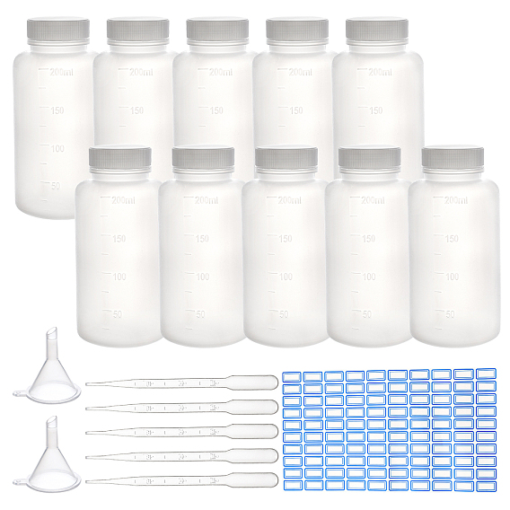 10Pcs Plastic Bottle, with Screw Cover & 4Pcs Funnel Hopper & 10Pcs Pipettes, Column