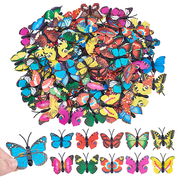 100шт. искусственные украшения в виде бабочек из ПВХ, для украшения стен дома, с металлическими штифтами