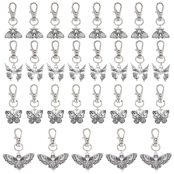 32шт 4 стили подвески из сплава украшения, с поворотными застежками сплава, бабочка с черепом