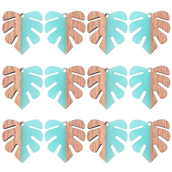 Resin & Wood Pendants, Tropical Leaf Charms, Monstera Leaf Pendant