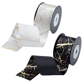 Polyester Satin Ribbon, with Single Face Golden Hot Stamping