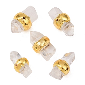 Природный кристалл кварца бусины, с латунной фурнитурой , самородки, золотые