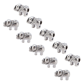 10pcs 304 perles en acier inoxydable, éléphant