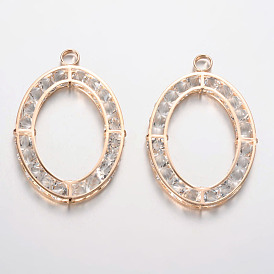 Oval Iron Rhinestone Big Pendants, 67x45x5mm, Hole: 6mm