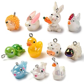 Animal Theme Resin Pendants, AB Color Plated, with Platinum Iron Loop