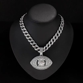 Мужские кубинские звенья цепи из цинкового сплава, полностью украшенные кристаллами и стразами, с черной эмалью и кулоном от сглаза