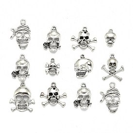 Tibetan Style Pendants, Skull, Mixed Style, 25~62x15~50x1.5~5.5mm, Hole: 1~4.5mm