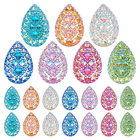 21Pcs 7 Colors Electroplate Opaque Resin Cabochons, Teardrop, AB Color Plated