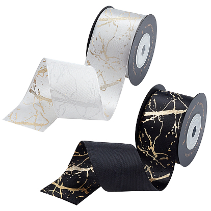 Polyester Satin Ribbon, with Single Face Golden Hot Stamping