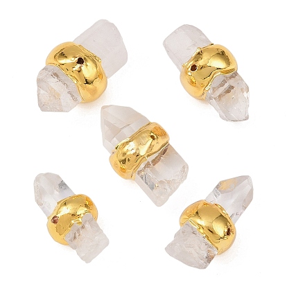 Природный кристалл кварца бусины, с латунной фурнитурой , самородки, золотые