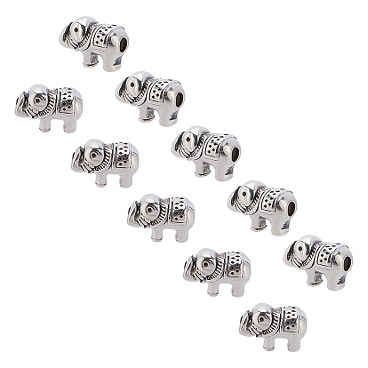 10pcs 304 perles en acier inoxydable, éléphant
