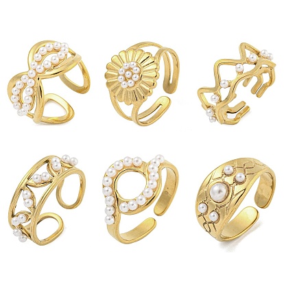 Ионное покрытие (ip) 304 открытые манжеты из нержавеющей стали для женщин, с абс пластмассовой имитационной жемчужиной