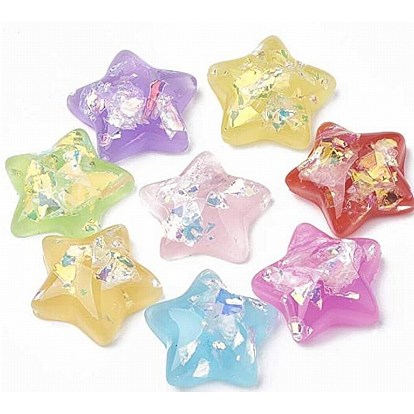 Resin Cabochons, with Shell Chip Inside, Star
