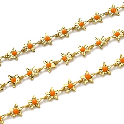 Brass Link Chains, with Enamel, Spool, Long-Lasting Plated, Unwelded, Star