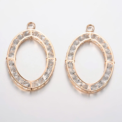 Oval Iron Rhinestone Big Pendants, 67x45x5mm, Hole: 6mm