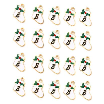 20Pcs Light Gold Alloy Enamel Pendants, for Christmas, Christmas Sock with Letter B