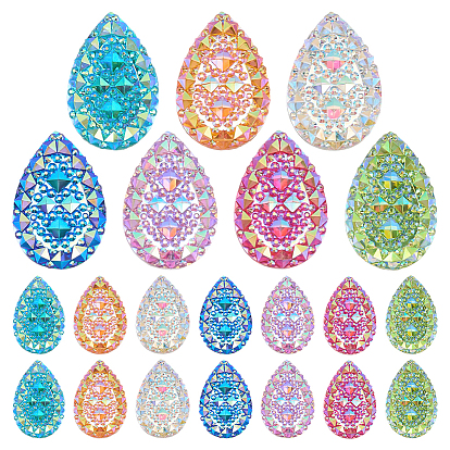 21Pcs 7 Colors Electroplate Opaque Resin Cabochons, Teardrop, AB Color Plated