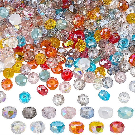 390piezas 13colores cuentas de vidrio transparente electrochapadas, Rondana plana, facetados
