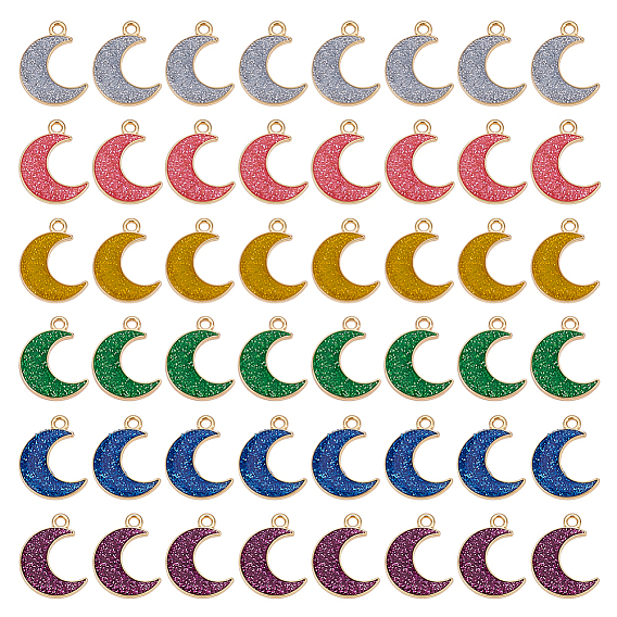 48 шт 6 цвета сплава эмалевые подвески, с блеском порошок, лунное очарование, золотые