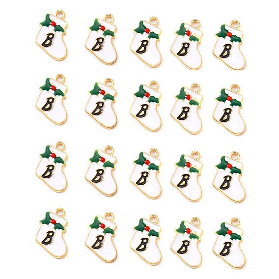 20Pcs Light Gold Alloy Enamel Pendants, for Christmas, Christmas Sock with Letter B