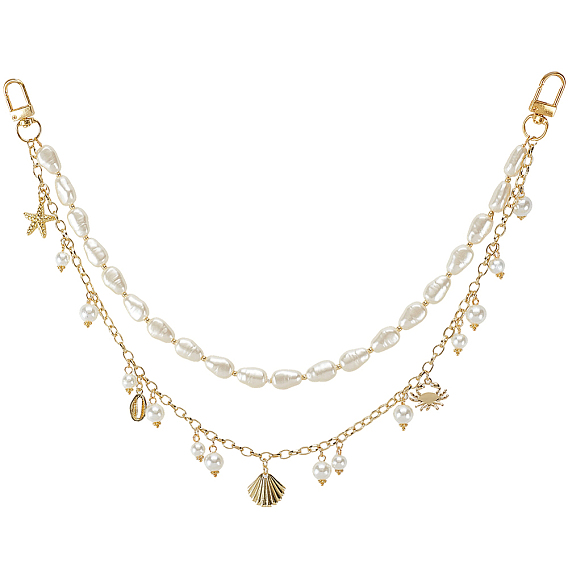 1Pc Ocean Acrylic Pearl Bead with Cable Chain Bag Decorative Chains, with Alloy Swivel Clasps and Brass Pendants, Bag Replacement Accessories, Floral White