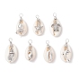 Natural Cowrie Shell & Alloy Sea Animals Pendants, Ocean Charms with Copper Wire Loops, Antique Silver