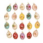 Brass Resin Pendants, Oval Charms, with Dried Flowers & ABS Plastic Imitation Pearl