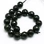Natural Black Tourmaline Beads Strands, Round, Faceted