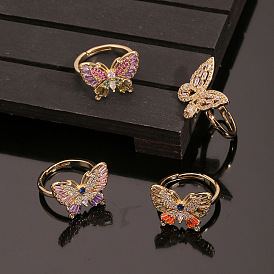 Wind hand jewelry micro-inlaid zircon color butterfly ring temperament ring tail ring accessories
