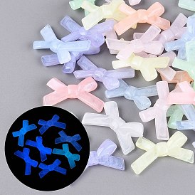 Светящиеся двухцветные прозрачные акриловые бусины, бантом, светится в темноте, с блеском порошок