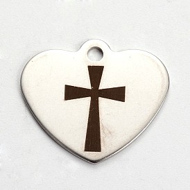 201 Stainless Steel Heart Pendants, with Cross Pattern, Cadmium Free & Nickel Free & Lead Free, 21x24x1mm, Hole: 2mm