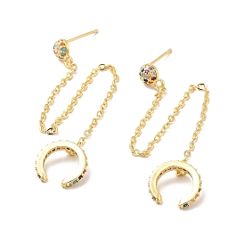 Colorful Cubic Zirconia Studs Earring with Ear Cuff Droping Chains, Brass Cuffs Tassel Earrings for Women, Cadmium Free & Nickel Free & Lead Free