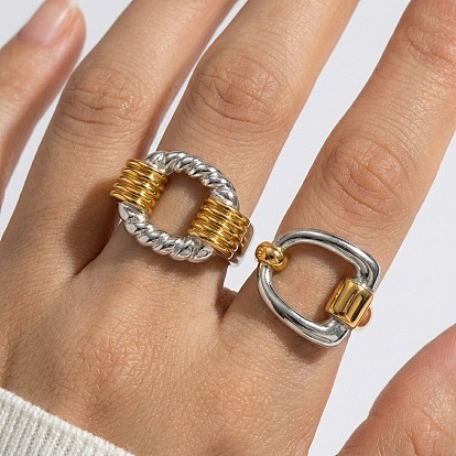 Two Tone 304 Stainless Steel Cuff Open Rings, Oval/Arch