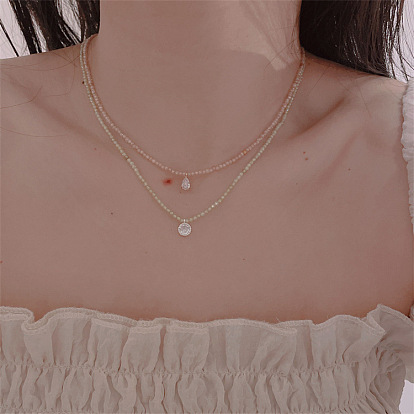 Spring and summer and fine-cut crystal beaded necklace vintage Mori French drop zircon pendant clavicle chain