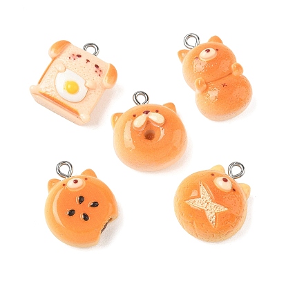 Подвески из непрозрачной смолы с изображением сиба-ину, хлебное очарование, с петлей из нержавеющей стали, цвет нержавеющей стали