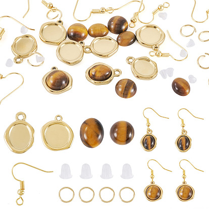 46 шт. наборы для изготовления сережек своими руками, в том числе 304 подвеска из нержавеющей стали с кабошоном, Латунные крючки для сережек и кабошоны из натурального тигрового глаза